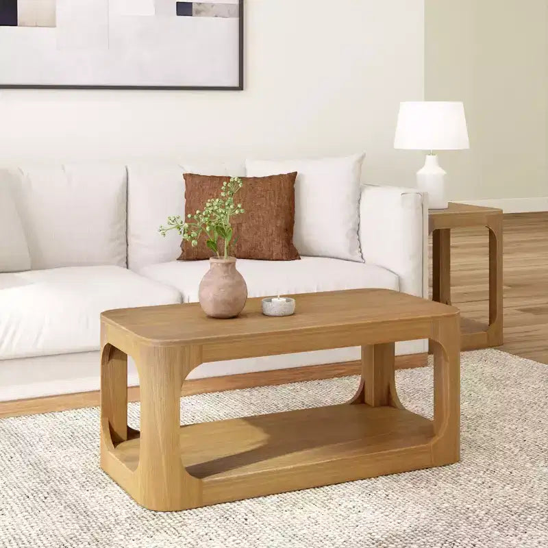 Plank+Beam Solid Wood 40 Modern Rectangular Coffee Table with Storage Shelf