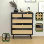 Comò a 6/4 cassetti, Cassettiera moderna in rattan con maniglie in metallo, Credenza con mobile contenitore, Nero 4M - ModernLuxe