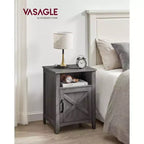 VASAGLE Farmhouse Nightstand with Barn Door, Bedside Table with Storage, Side End Table, Night Stand with Open Compartment