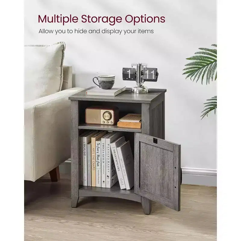 VASAGLE Farmhouse Nightstand with Barn Door, Bedside Table with Storage, Side End Table, Night Stand with Open Compartment