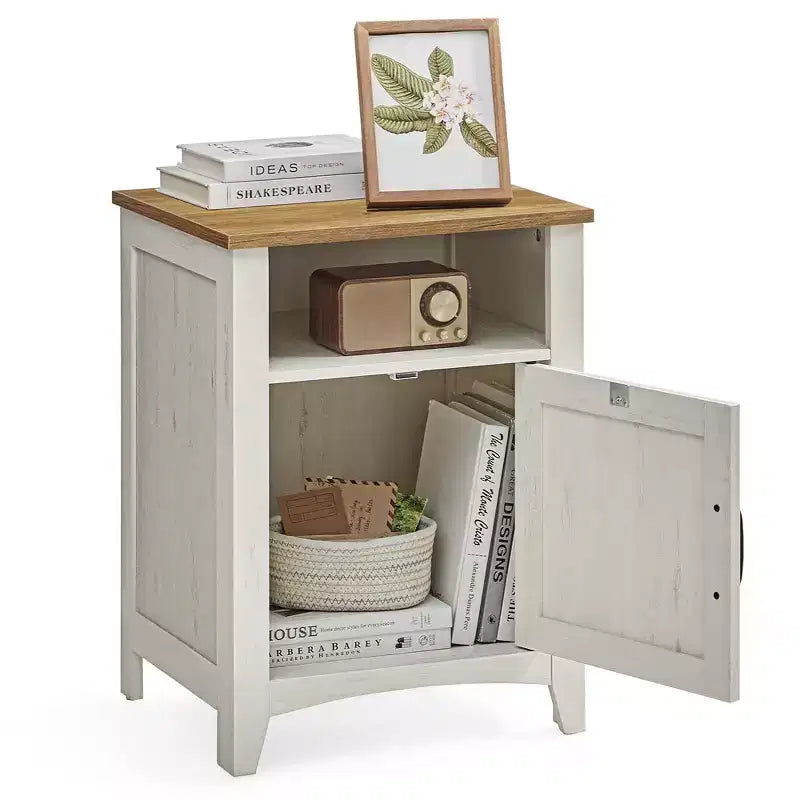 VASAGLE Farmhouse Nightstand with Barn Door, Bedside Table with Storage, Side End Table, Night Stand with Open Compartment