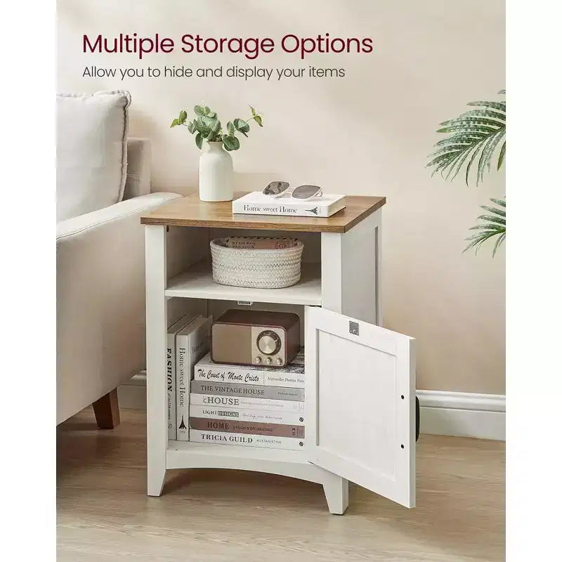 VASAGLE Farmhouse Nightstand with Barn Door, Bedside Table with Storage, Side End Table, Night Stand with Open Compartment