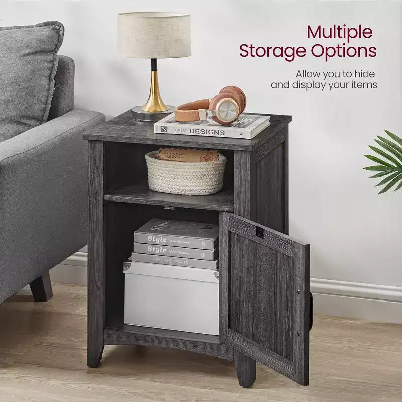 VASAGLE Farmhouse Nightstand with Barn Door, Bedside Table with Storage, Side End Table, Night Stand with Open Compartment
