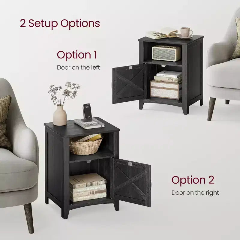 VASAGLE Farmhouse Nightstand with Barn Door, Bedside Table with Storage, Side End Table, Night Stand with Open Compartment