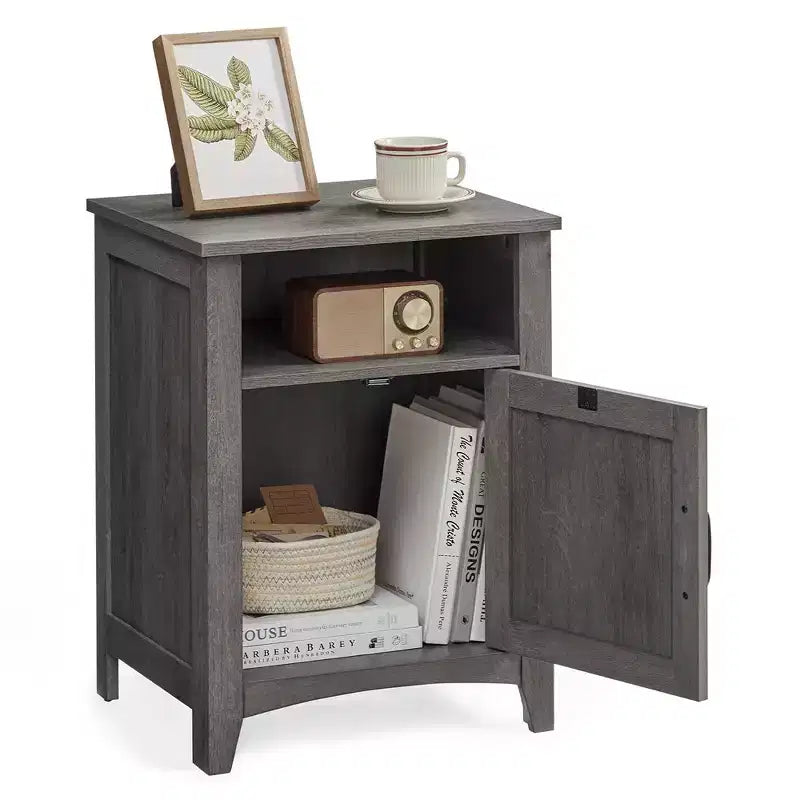 VASAGLE Farmhouse Nightstand with Barn Door, Bedside Table with Storage, Side End Table, Night Stand with Open Compartment