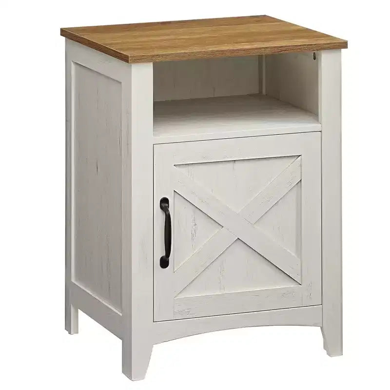 VASAGLE Farmhouse Nightstand with Barn Door, Bedside Table with Storage, Side End Table, Night Stand with Open Compartment