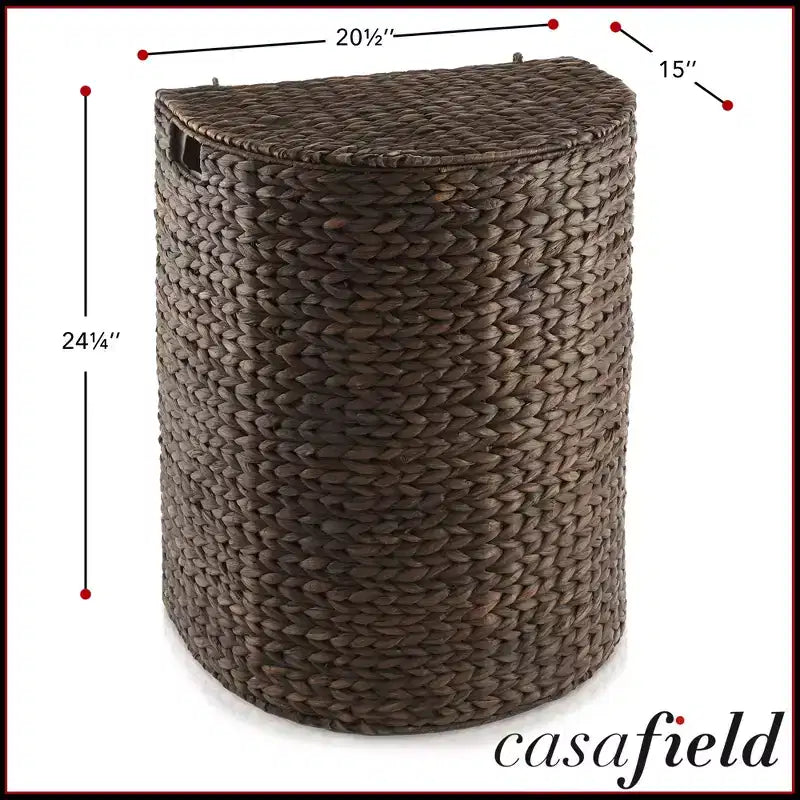 Casafield Half Moon Laundry Hamper with Lid and Removable Liner Bag, Woven Water Hyacinth Laundry Basket for Clothes, Towels