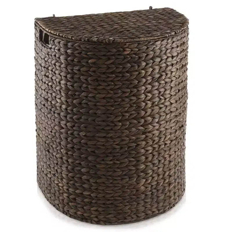 Casafield Half Moon Laundry Hamper with Lid and Removable Liner Bag, Woven Water Hyacinth Laundry Basket for Clothes, Towels