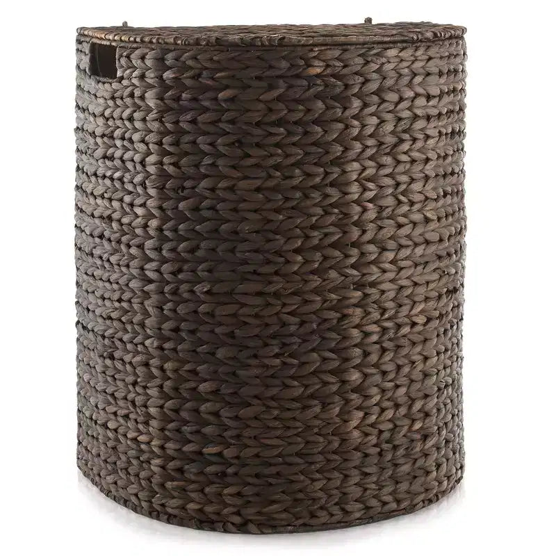 Casafield Half Moon Laundry Hamper with Lid and Removable Liner Bag, Woven Water Hyacinth Laundry Basket for Clothes, Towels