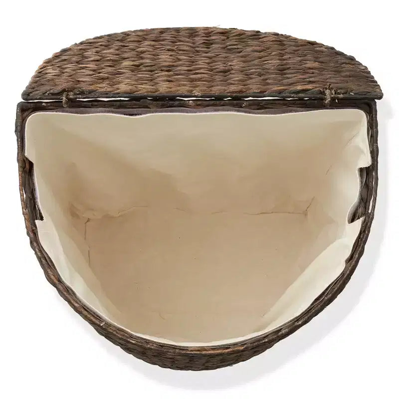 Casafield Half Moon Laundry Hamper with Lid and Removable Liner Bag, Woven Water Hyacinth Laundry Basket for Clothes, Towels