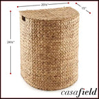 Casafield Half Moon Laundry Hamper with Lid and Removable Liner Bag, Woven Water Hyacinth Laundry Basket for Clothes, Towels