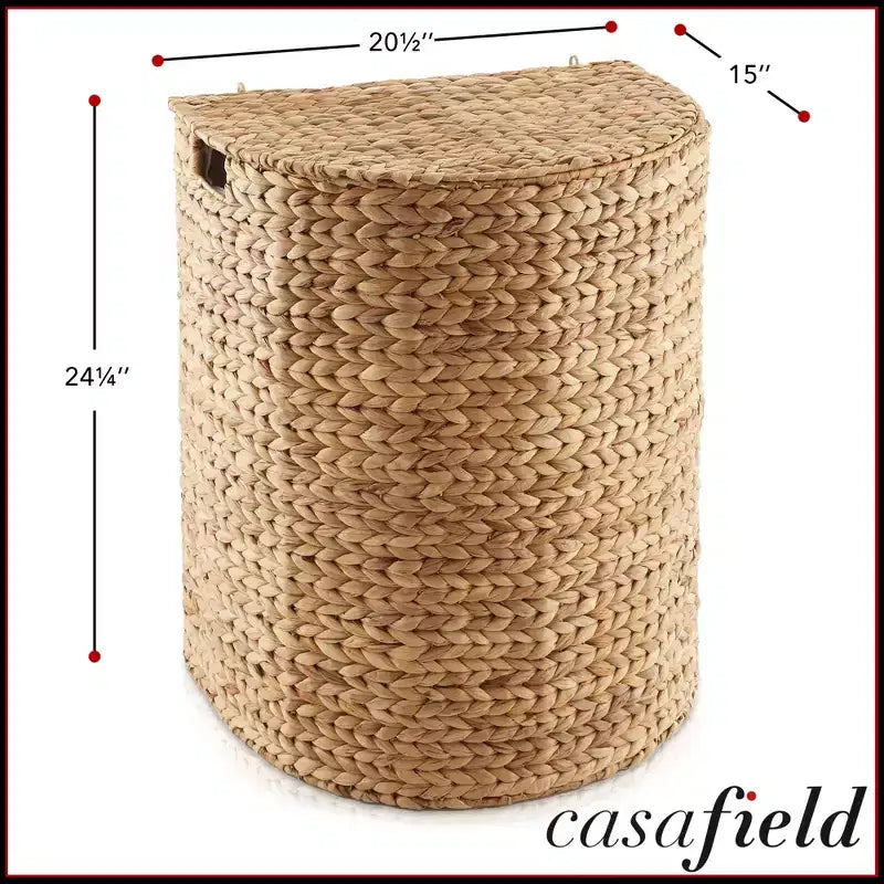 Casafield Half Moon Laundry Hamper with Lid and Removable Liner Bag, Woven Water Hyacinth Laundry Basket for Clothes, Towels