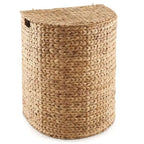 Casafield Half Moon Laundry Hamper with Lid and Removable Liner Bag, Woven Water Hyacinth Laundry Basket for Clothes, Towels