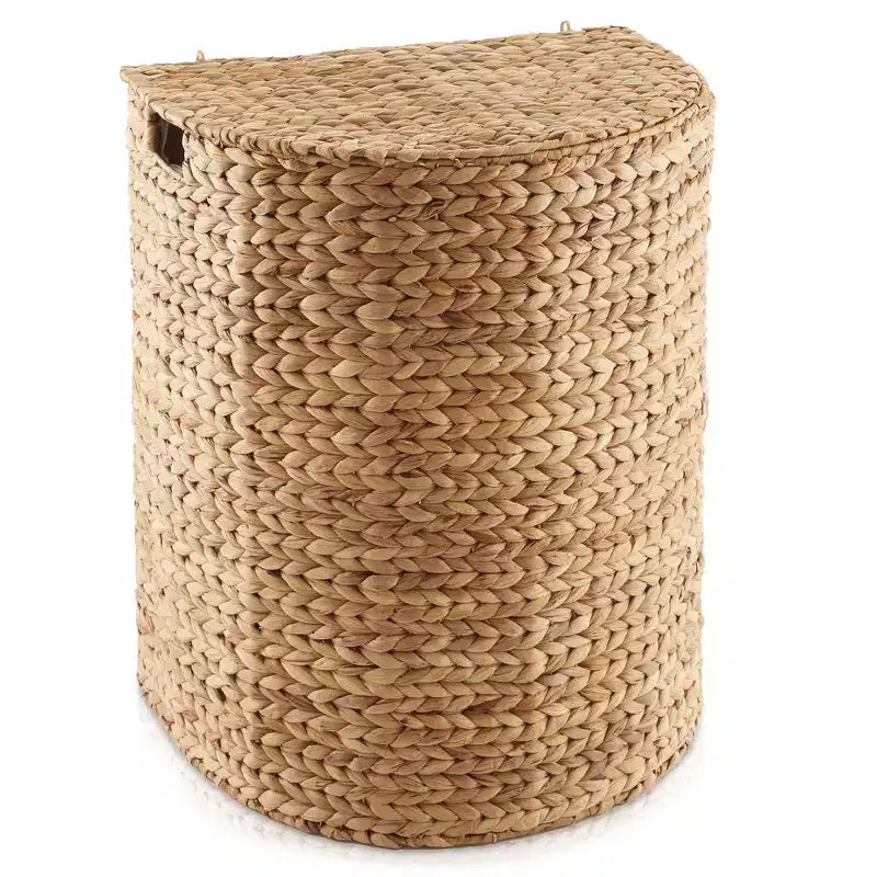 Casafield Half Moon Laundry Hamper with Lid and Removable Liner Bag, Woven Water Hyacinth Laundry Basket for Clothes, Towels