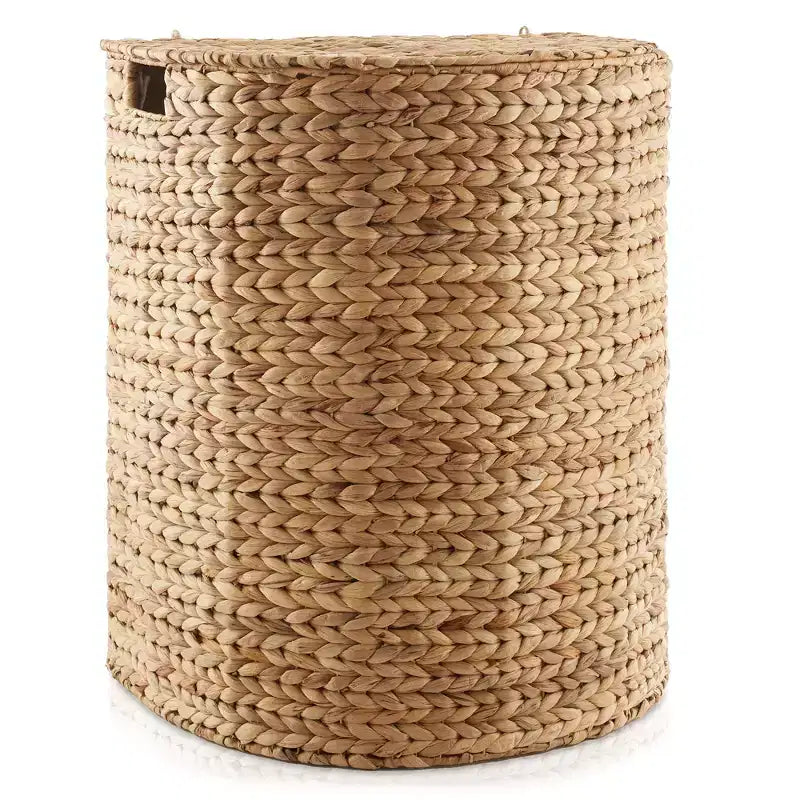 Casafield Half Moon Laundry Hamper with Lid and Removable Liner Bag, Woven Water Hyacinth Laundry Basket for Clothes, Towels