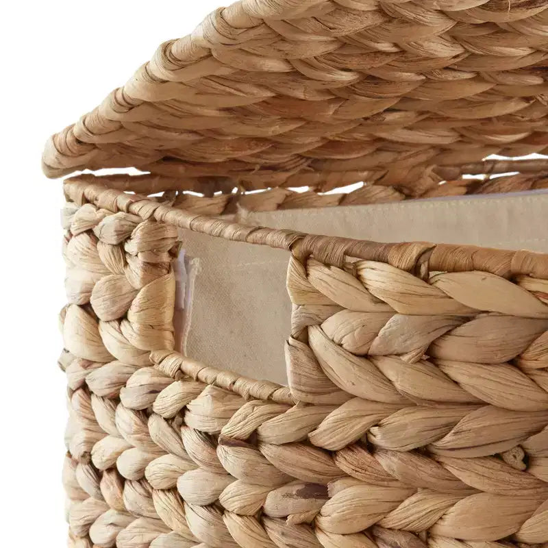 Casafield Half Moon Laundry Hamper with Lid and Removable Liner Bag, Woven Water Hyacinth Laundry Basket for Clothes, Towels
