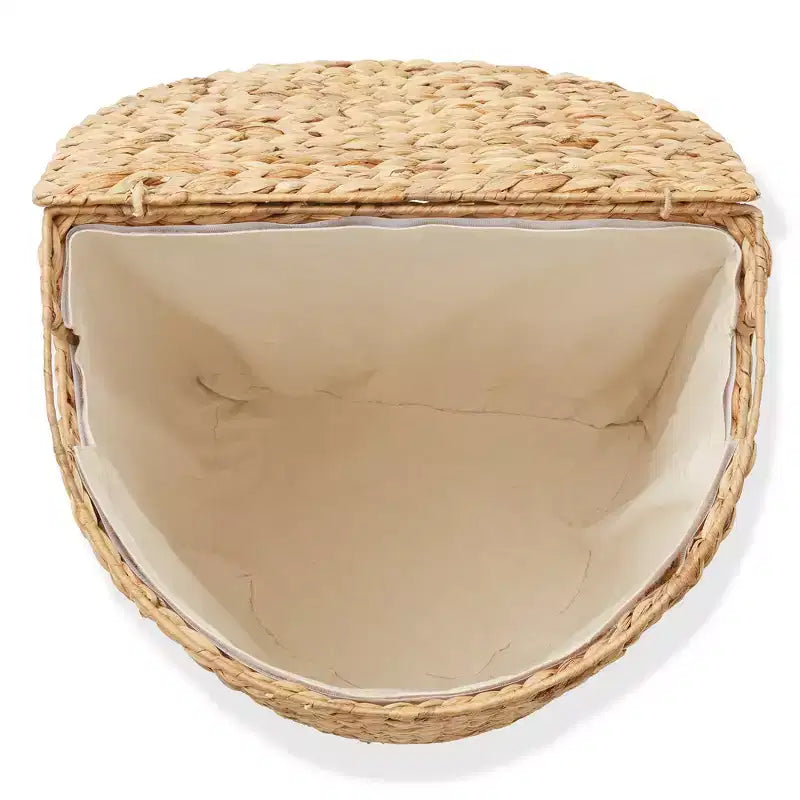 Casafield Half Moon Laundry Hamper with Lid and Removable Liner Bag, Woven Water Hyacinth Laundry Basket for Clothes, Towels