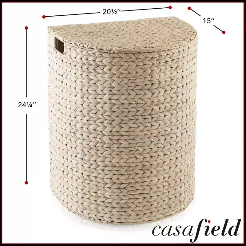 Casafield Half Moon Laundry Hamper with Lid and Removable Liner Bag, Woven Water Hyacinth Laundry Basket for Clothes, Towels