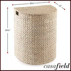 Casafield Half Moon Laundry Hamper with Lid and Removable Liner Bag, Woven Water Hyacinth Laundry Basket for Clothes, Towels