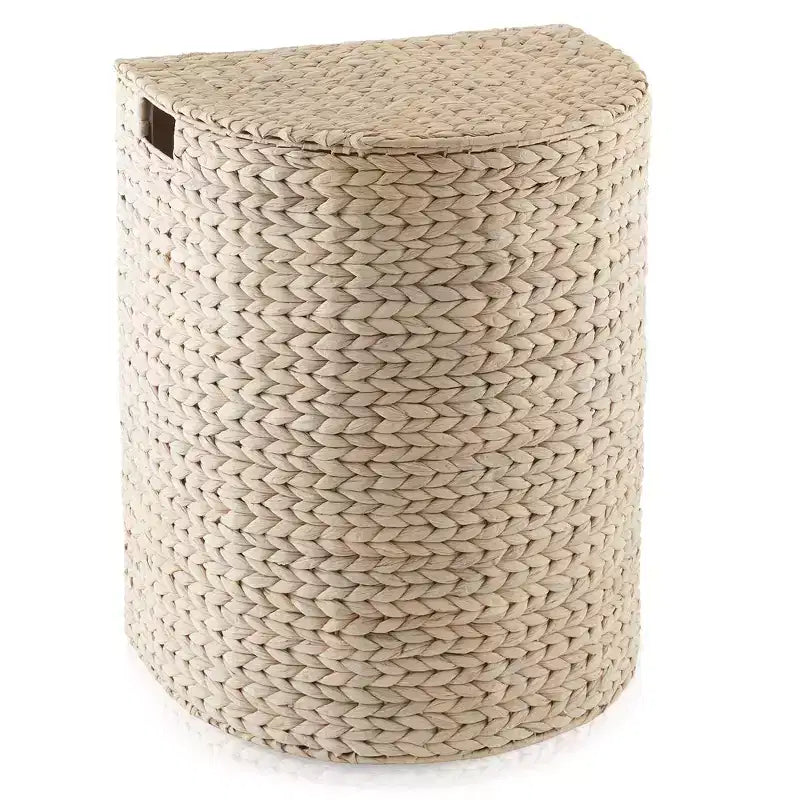 Casafield Half Moon Laundry Hamper with Lid and Removable Liner Bag, Woven Water Hyacinth Laundry Basket for Clothes, Towels