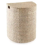 Casafield Half Moon Laundry Hamper with Lid and Removable Liner Bag, Woven Water Hyacinth Laundry Basket for Clothes, Towels