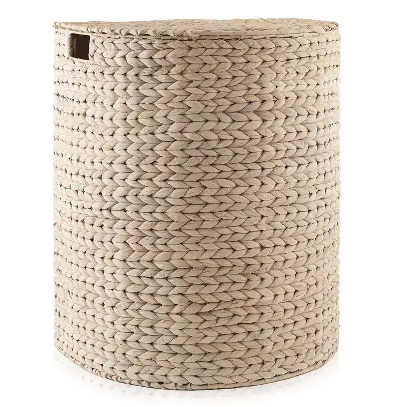 Casafield Half Moon Laundry Hamper with Lid and Removable Liner Bag, Woven Water Hyacinth Laundry Basket for Clothes, Towels