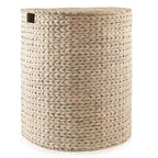 Casafield Half Moon Laundry Hamper with Lid and Removable Liner Bag, Woven Water Hyacinth Laundry Basket for Clothes, Towels