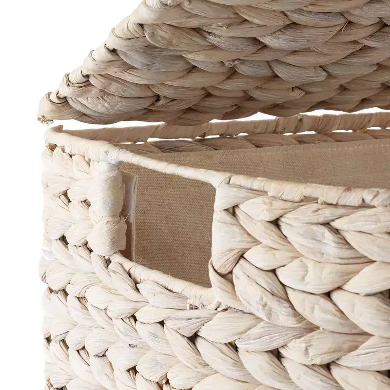 Casafield Half Moon Laundry Hamper with Lid and Removable Liner Bag, Woven Water Hyacinth Laundry Basket for Clothes, Towels