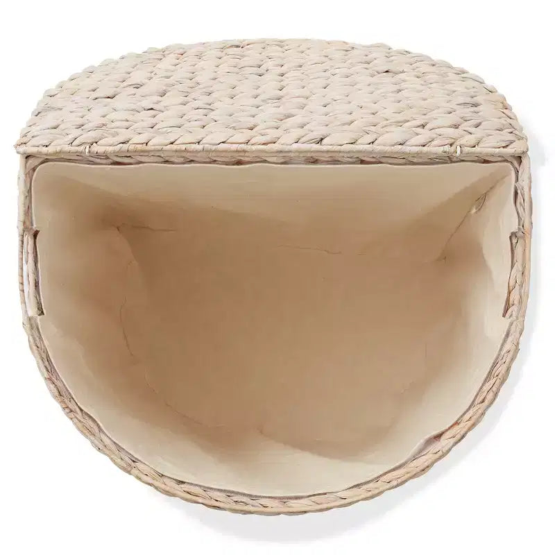 Casafield Half Moon Laundry Hamper with Lid and Removable Liner Bag, Woven Water Hyacinth Laundry Basket for Clothes, Towels