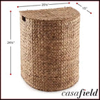 Casafield Half Moon Laundry Hamper with Lid and Removable Liner Bag, Woven Water Hyacinth Laundry Basket for Clothes, Towels