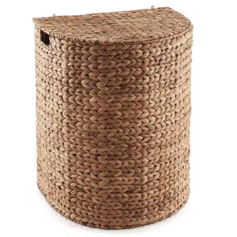 Casafield Half Moon Laundry Hamper with Lid and Removable Liner Bag, Woven Water Hyacinth Laundry Basket for Clothes, Towels