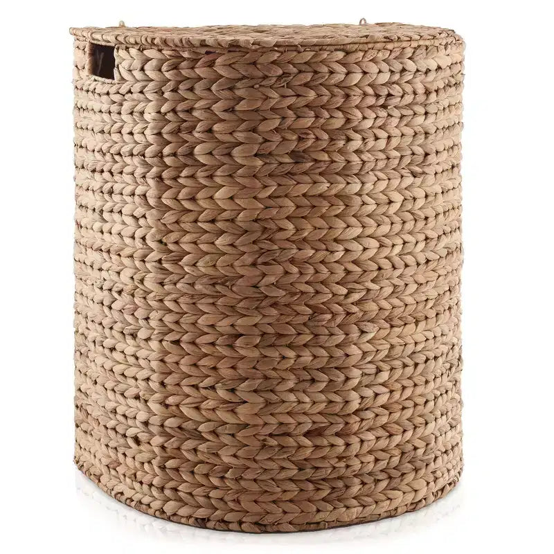 Casafield Half Moon Laundry Hamper with Lid and Removable Liner Bag, Woven Water Hyacinth Laundry Basket for Clothes, Towels