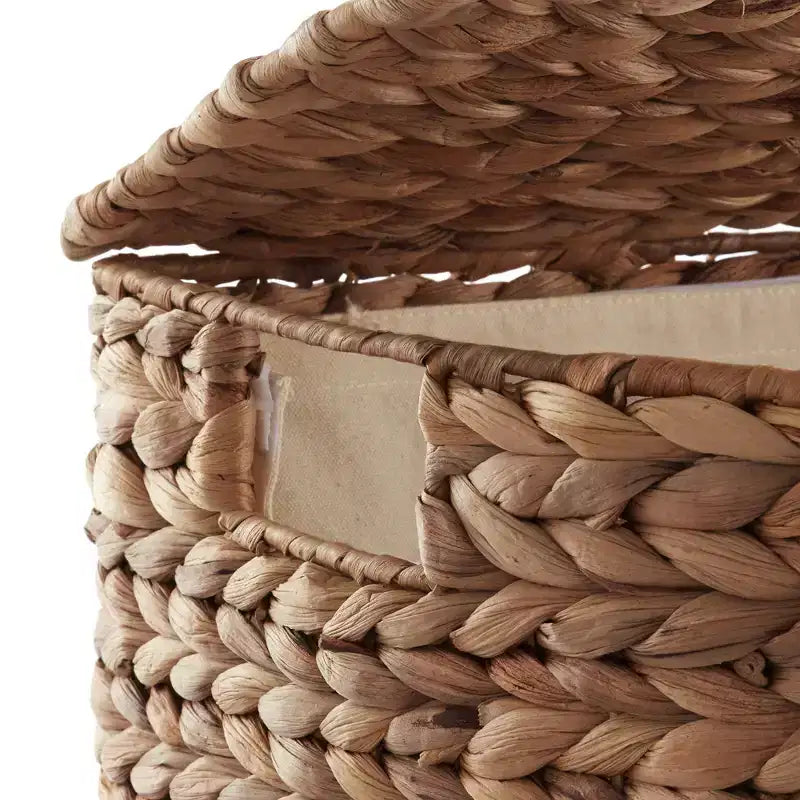Casafield Half Moon Laundry Hamper with Lid and Removable Liner Bag, Woven Water Hyacinth Laundry Basket for Clothes, Towels