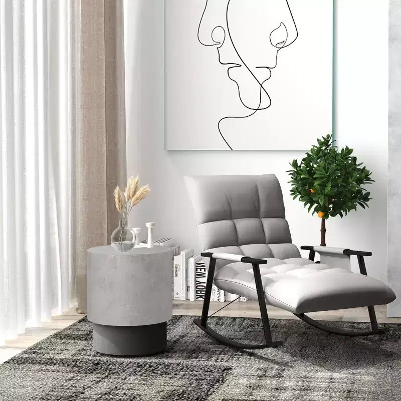 HOMCOM Concrete End Table, Round Side Table with Wood Grain Finish, Indoors and Outdoors Use, Gray