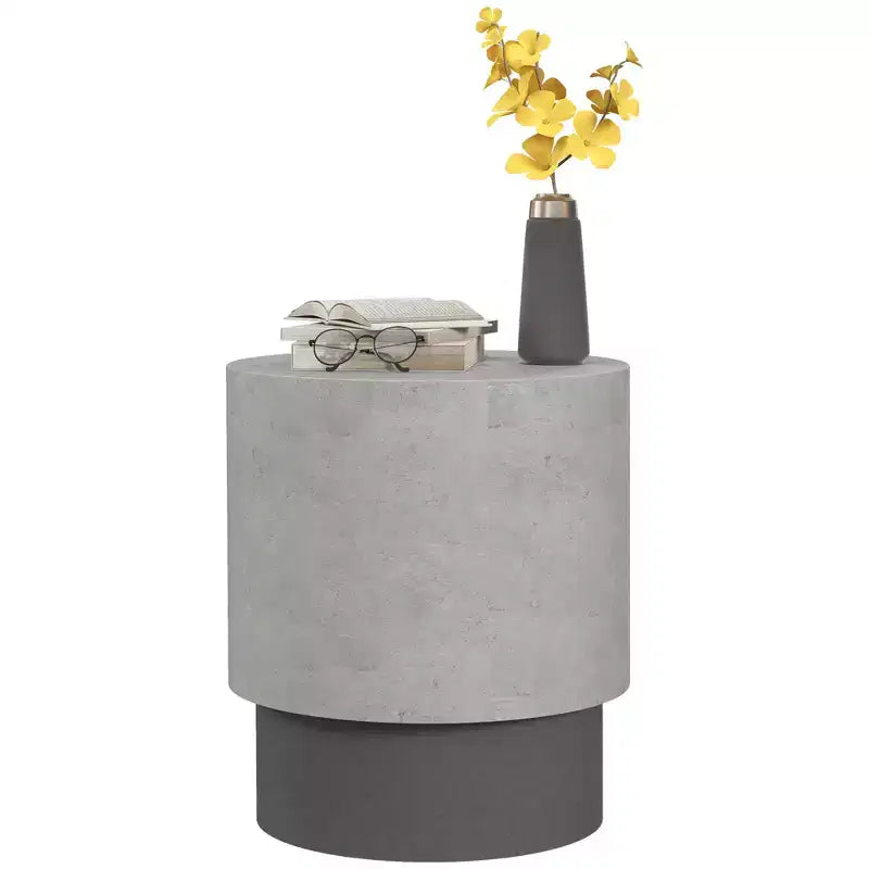 HOMCOM Concrete End Table, Round Side Table with Wood Grain Finish, Indoors and Outdoors Use, Gray