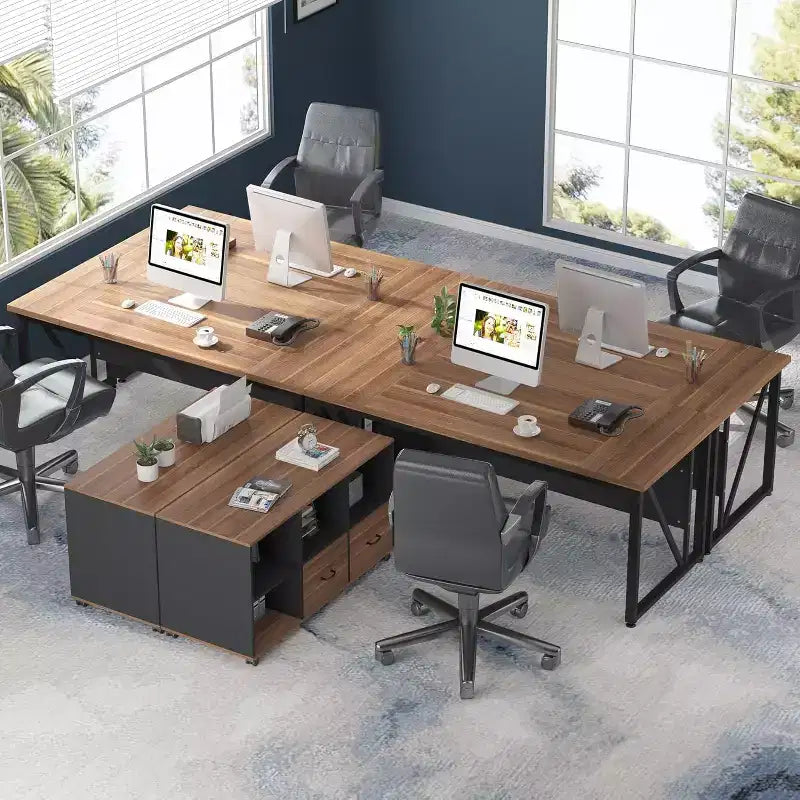 Scrivania direzionale Lantine 63 e classificatore laterale 47, scrivania angolare per computer, mobili per ufficio con cassetti e ripiani portaoggetti