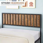Full Size Bed Frame with Wood Headboard,Metal Bed Frame with 14 Heavy Duty Steel Slats,No Box Spring Needed,Noise-Free,Retro Brown