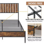 Full Size Bed Frame with Wood Headboard,Metal Bed Frame with 14 Heavy Duty Steel Slats,No Box Spring Needed,Noise-Free,Retro Brown