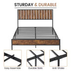 Full Size Bed Frame with Wood Headboard,Metal Bed Frame with 14 Heavy Duty Steel Slats,No Box Spring Needed,Noise-Free,Retro Brown