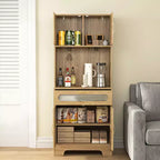 67''/71 Tall Freestanding Hutch Cupboard, Liquor Cabinet Bar, Buffet Cabinet for Kitchen and Dining Room, Natural 4A - ModernLuxe