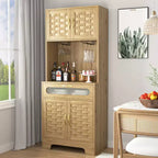 67''/71 Tall Freestanding Hutch Cupboard, Liquor Cabinet Bar, Buffet Cabinet for Kitchen and Dining Room, Natural 4A - ModernLuxe