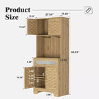67''/71 Tall Freestanding Hutch Cupboard, Liquor Cabinet Bar, Buffet Cabinet for Kitchen and Dining Room, Natural 4A - ModernLuxe
