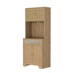 67''/71 Tall Freestanding Hutch Cupboard, Liquor Cabinet Bar, Buffet Cabinet for Kitchen and Dining Room, Natural 4A - ModernLuxe