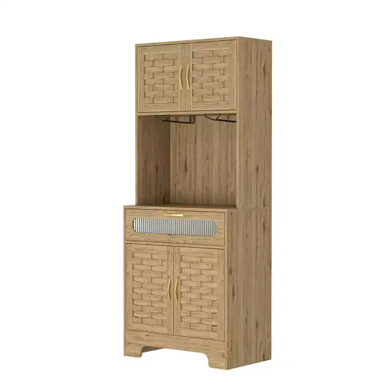67''/71 Tall Freestanding Hutch Cupboard, Liquor Cabinet Bar, Buffet Cabinet for Kitchen and Dining Room, Natural 4A - ModernLuxe