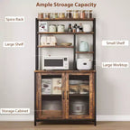 Kitchen Bakers Rack with Large Cabinet, Tall Bar Cabinet with Storage. Large Microwave Stand with Shelf, Vintage Brown