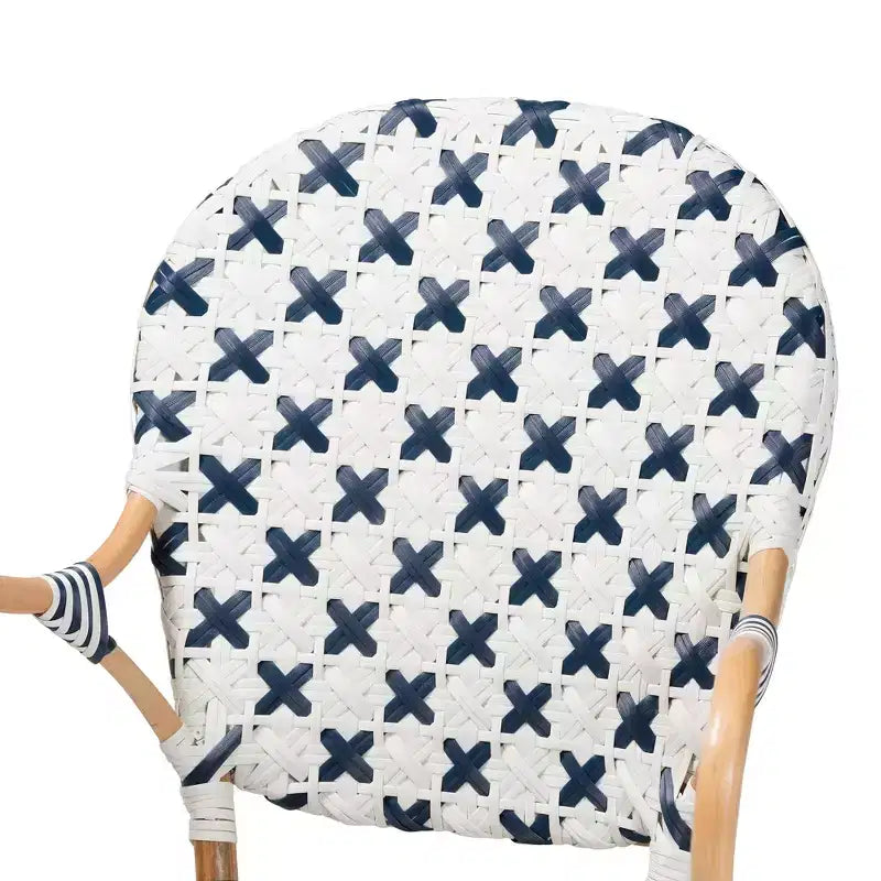 bali & pari Bryson Modern French Blue and White Weaving and Natural Rattan Bistro Chair
