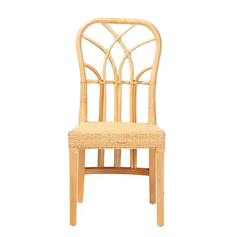 bali & pari Monaco Modern Bohemian Oak Brown Finished Mahogany Wood and Natural Rattan Dining Chair