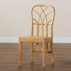 bali & pari Monaco Modern Bohemian Oak Brown Finished Mahogany Wood and Natural Rattan Dining Chair