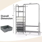 Costway Heavy Duty Clothes Rack with 6 Removable Drawers 3-Tier Open Shelves & 2-Tier Metal Shoe Rack Side Hook Adjustable Feet