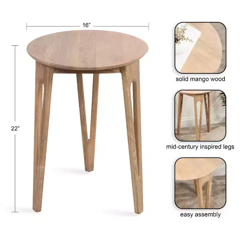 Kate and Laurel Kershaw Round Side Table, 16x16x22, Natural